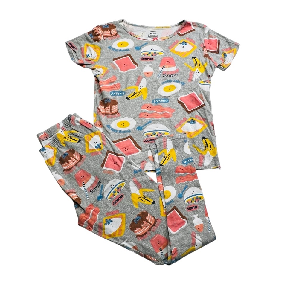 Carter's girls 14 Y Breakfast Print Pajama Set - Gray and Pink
